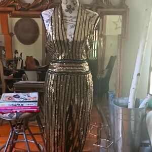 Elegant Gold and Black Sequin Halter Jumpsuit